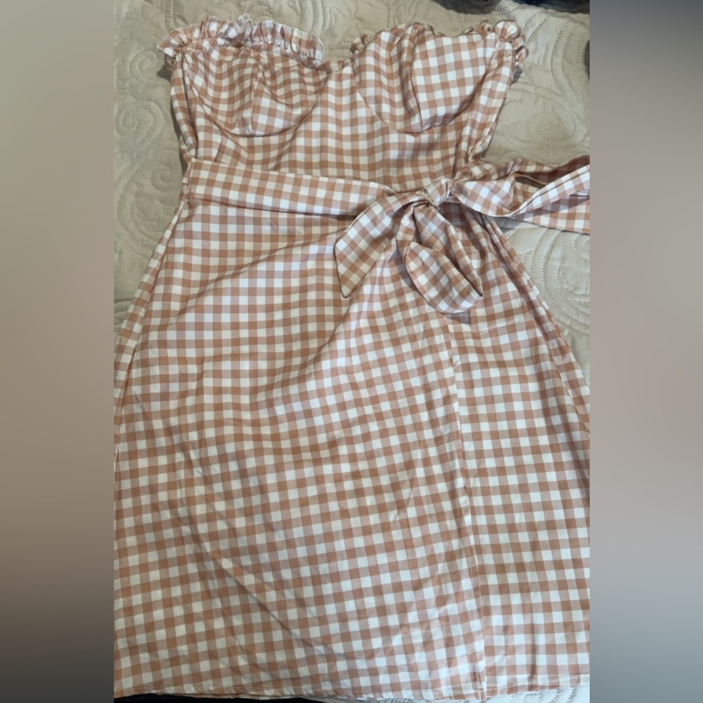 Gingham Checkered Skirt - Brown and White
